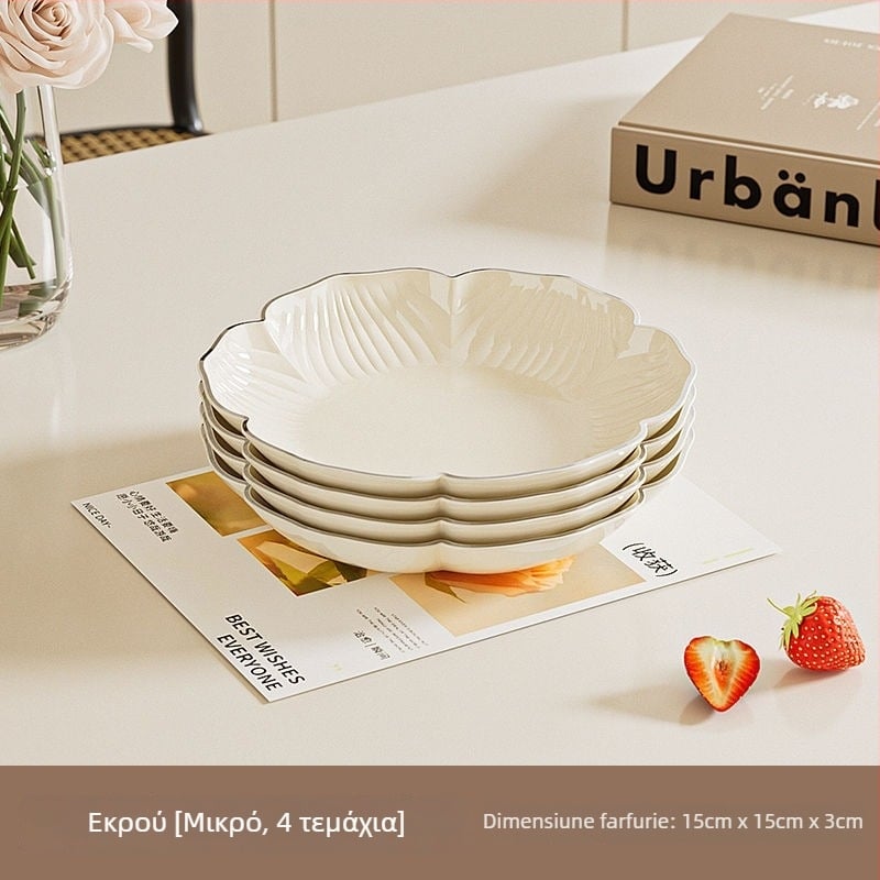 Set de farfurii pentru fructe din plastic PET – formă de floare, stil crem, design modern pentru living