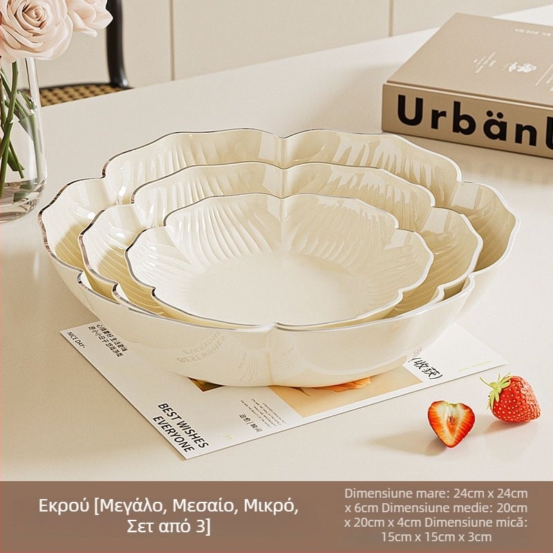 Set de farfurii pentru fructe din plastic PET – formă de floare, stil crem, design modern pentru living