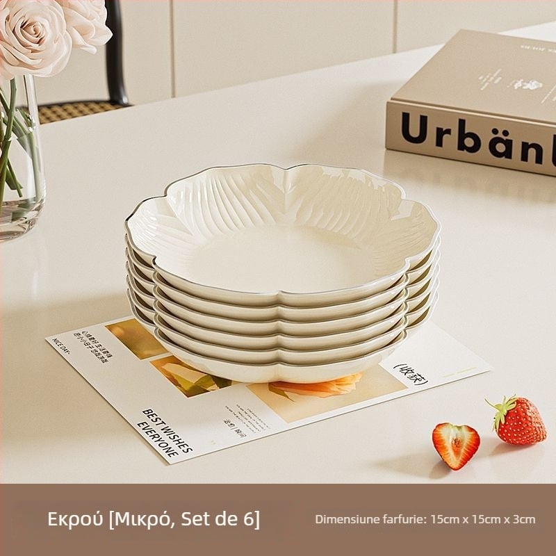 Set de farfurii pentru fructe din plastic PET – formă de floare, stil crem, design modern pentru living