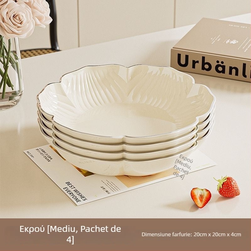 Set de farfurii pentru fructe din plastic PET – formă de floare, stil crem, design modern pentru living