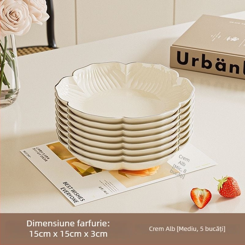 Set de farfurii pentru fructe din plastic PET – formă de floare, stil crem, design modern pentru living
