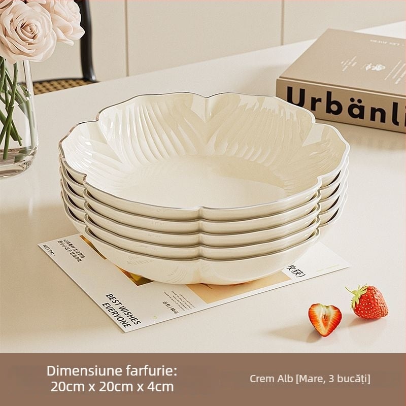 Set de farfurii pentru fructe din plastic PET – formă de floare, stil crem, design modern pentru living