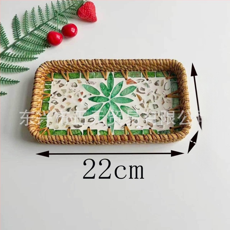 Farfurie de fructe vietnameză din ratan cu scoică, tavă mică dreptunghiulară, stil simplu, lux retro ușor