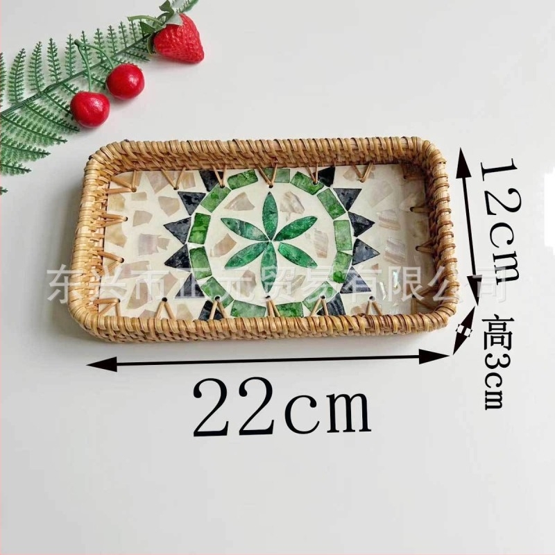 Farfurie de fructe vietnameză din ratan cu scoică, tavă mică dreptunghiulară, stil simplu, lux retro ușor