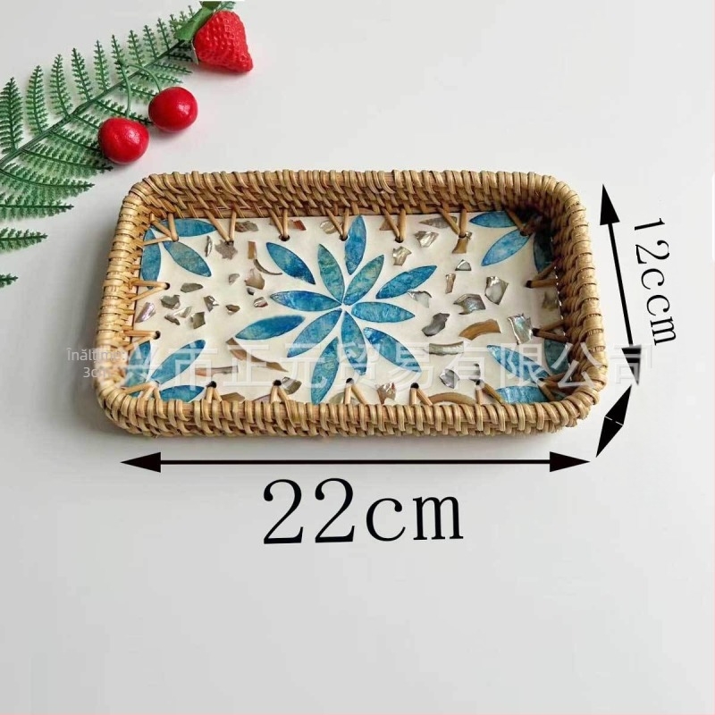 Farfurie de fructe vietnameză din ratan cu scoică, tavă mică dreptunghiulară, stil simplu, lux retro ușor