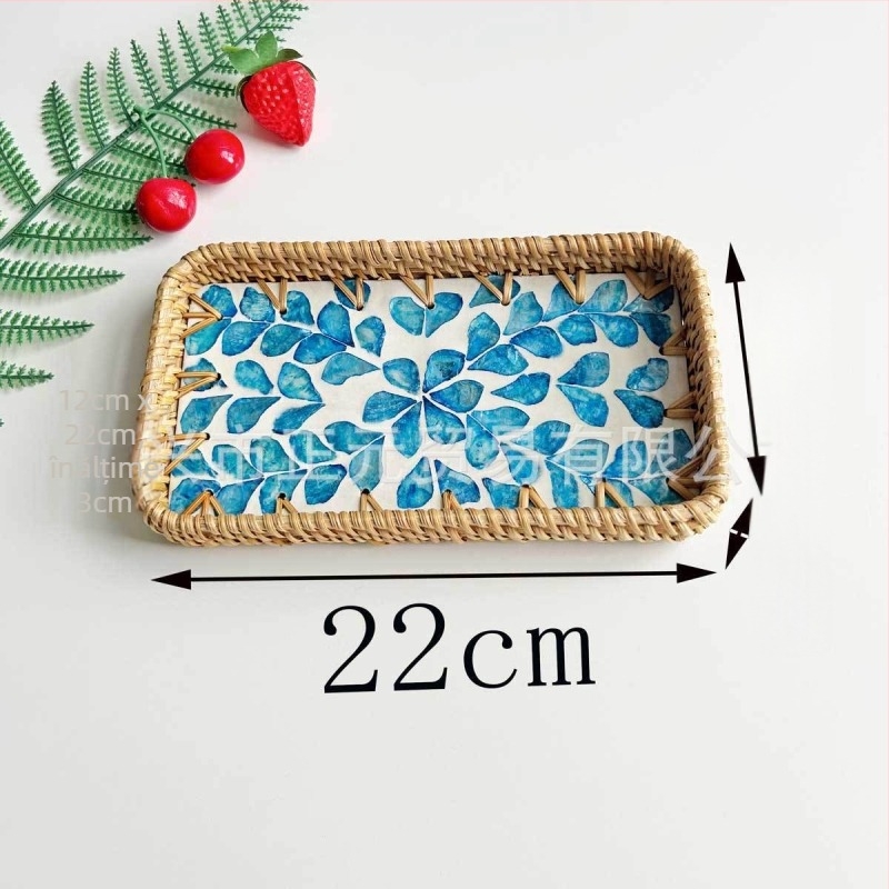 Farfurie de fructe vietnameză din ratan cu scoică, tavă mică dreptunghiulară, stil simplu, lux retro ușor