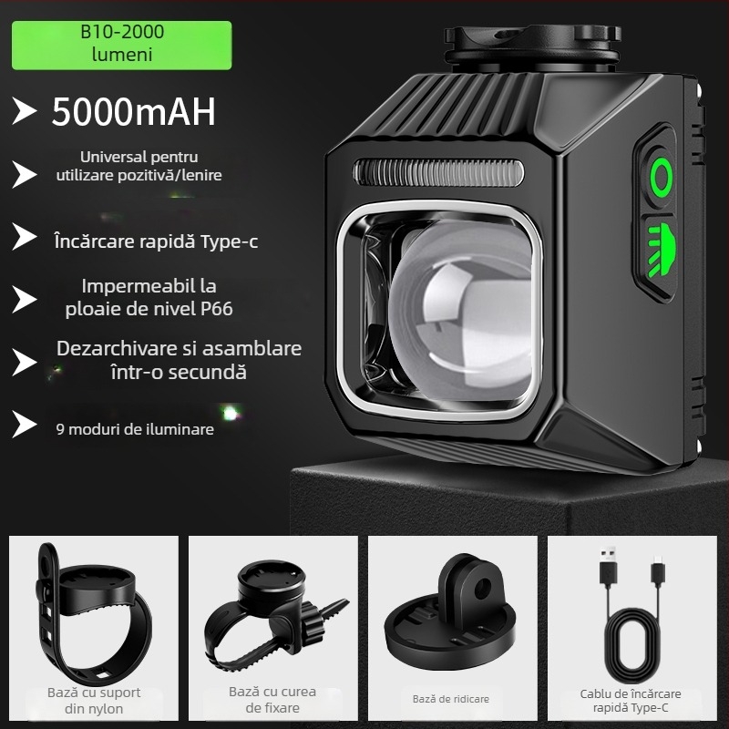 Lumină frontală pentru bicicletă, pentru drum și MTB, far de noapte cu computer de bicicletă integrat, baterie cu durată lungă