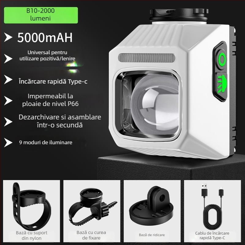 Lumină frontală pentru bicicletă, pentru drum și MTB, far de noapte cu computer de bicicletă integrat, baterie cu durată lungă