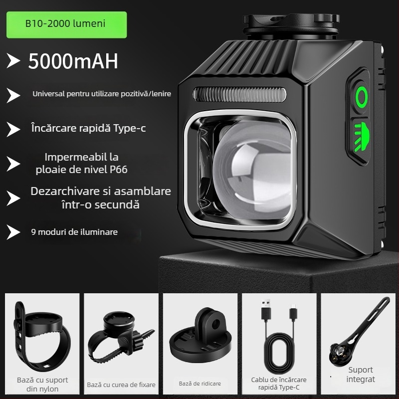 Lumină frontală pentru bicicletă, pentru drum și MTB, far de noapte cu computer de bicicletă integrat, baterie cu durată lungă