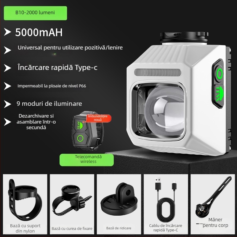 Lumină frontală pentru bicicletă, pentru drum și MTB, far de noapte cu computer de bicicletă integrat, baterie cu durată lungă