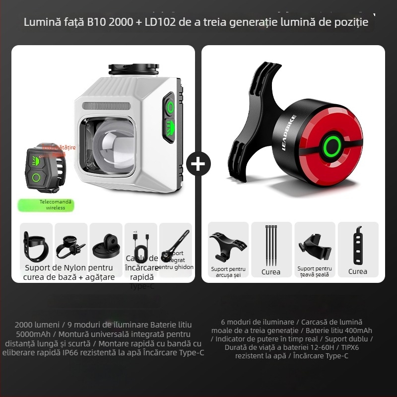 Lumină frontală pentru bicicletă, pentru drum și MTB, far de noapte cu computer de bicicletă integrat, baterie cu durată lungă