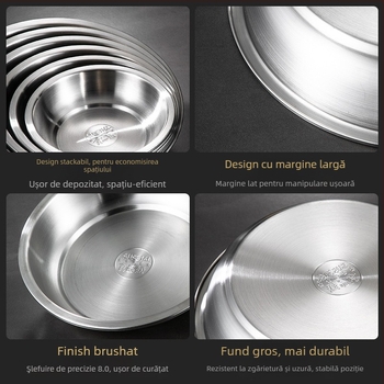 Farfurie din oțel inoxidabil 316L – alimentară, rotundă, suprafață șlefuită satinată, design minimalist