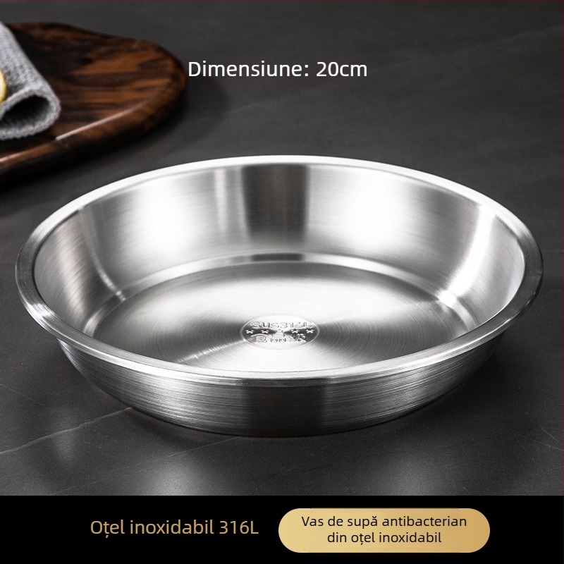 Farfurie din oțel inoxidabil 316L – alimentară, rotundă, suprafață șlefuită satinată, design minimalist