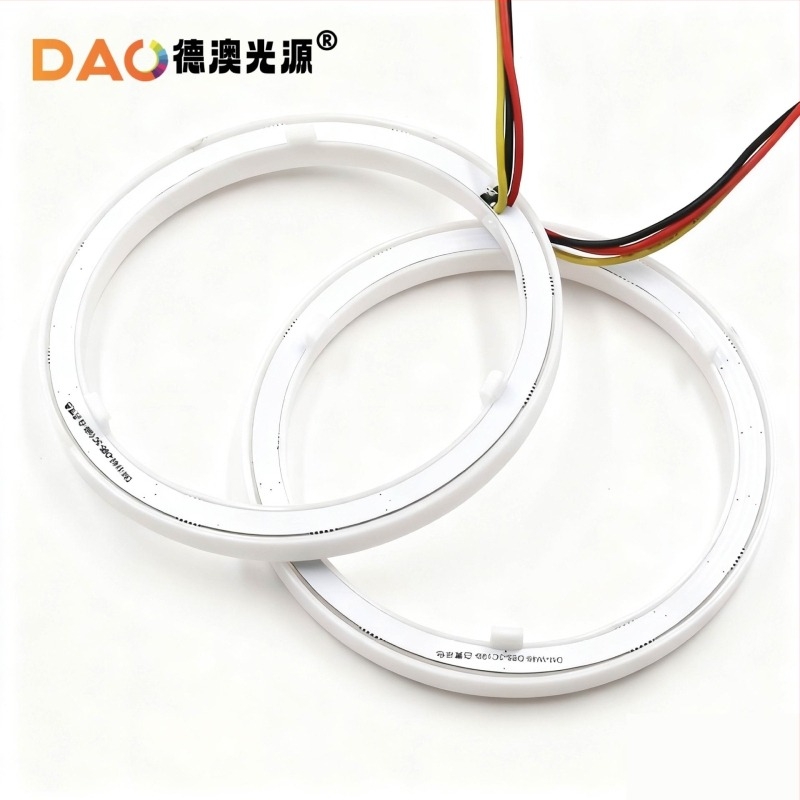 LED Ochi de Înger COB, halo bi-color alb-galben, cu semnal de viraj, diametre 70/80/90/110/120 mm