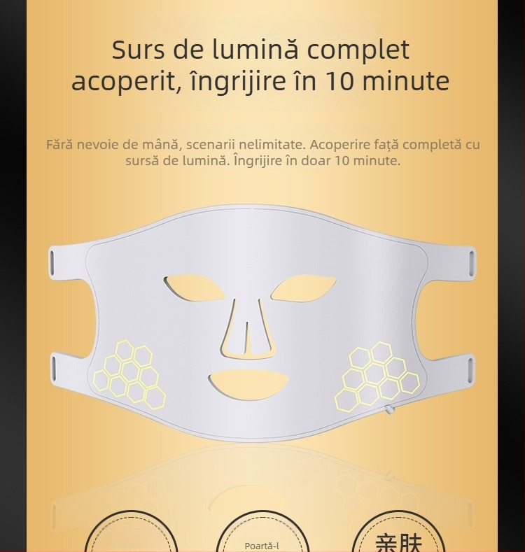 Mască facială de frumusețe cu terapie fotonică – reîncărcabilă, 3 trepte, utilizare acasă; reducerea ridurilor, estomparea acneei, luminozitatea pielii
