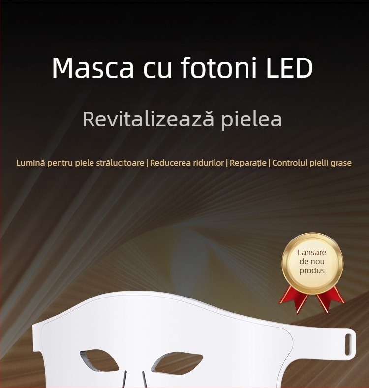 Mască facială de frumusețe cu terapie fotonică – reîncărcabilă, 3 trepte, utilizare acasă; reducerea ridurilor, estomparea acneei, luminozitatea pielii