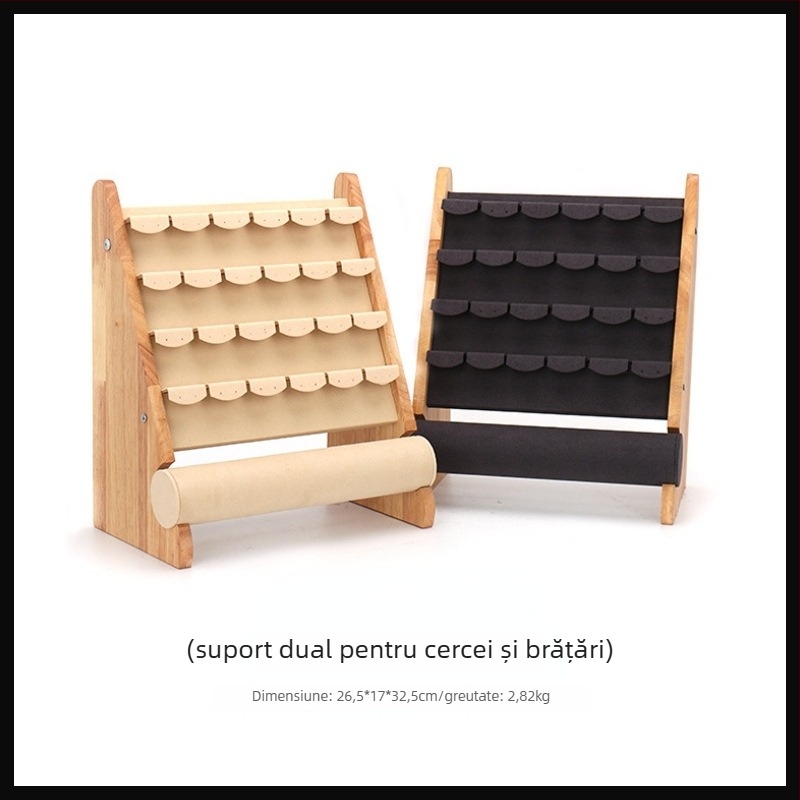 Stand de bijuterii din lemn masiv pentru cercei, brățări și coliere – expoziție de înaltă calitate