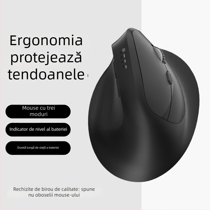 Mouse vertical ergonomic fără fir, cu încărcare, trei moduri Bluetooth/2.4G, 1600dpi, 6 butoane