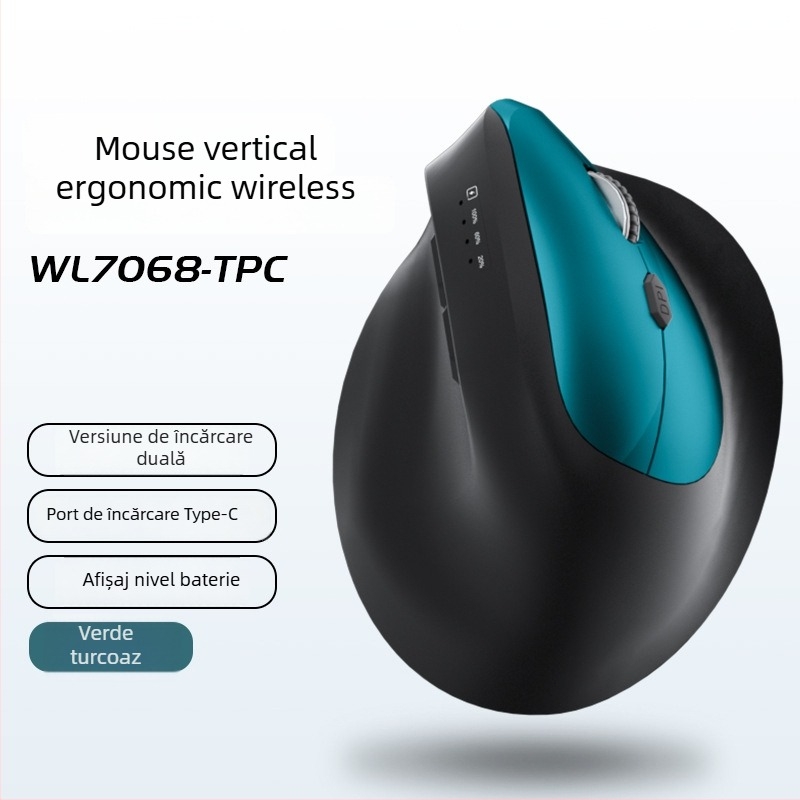 Mouse vertical ergonomic fără fir, cu încărcare, trei moduri Bluetooth/2.4G, 1600dpi, 6 butoane