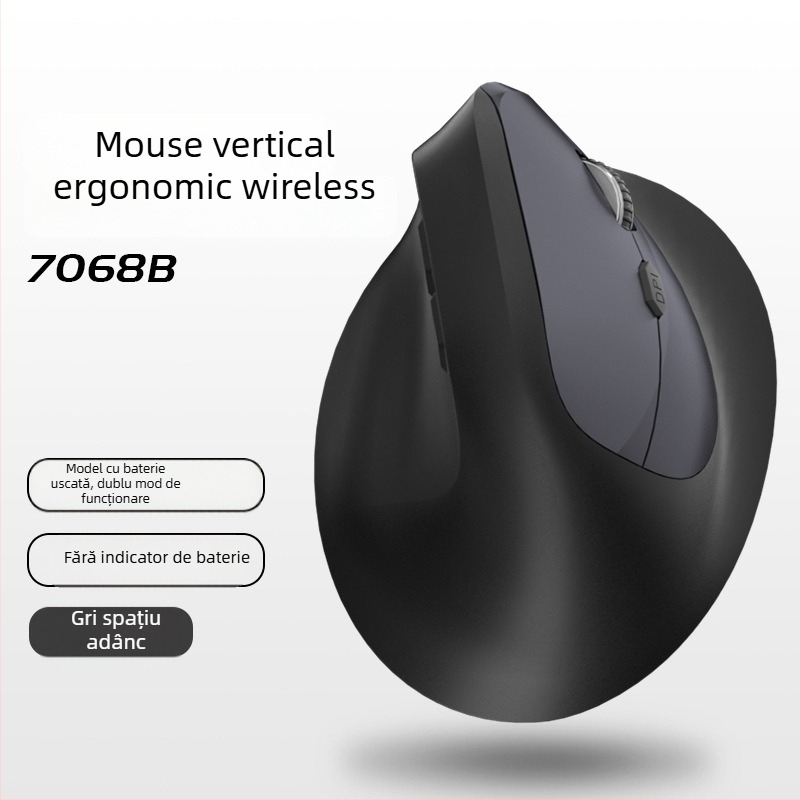 Mouse vertical ergonomic fără fir, cu încărcare, trei moduri Bluetooth/2.4G, 1600dpi, 6 butoane