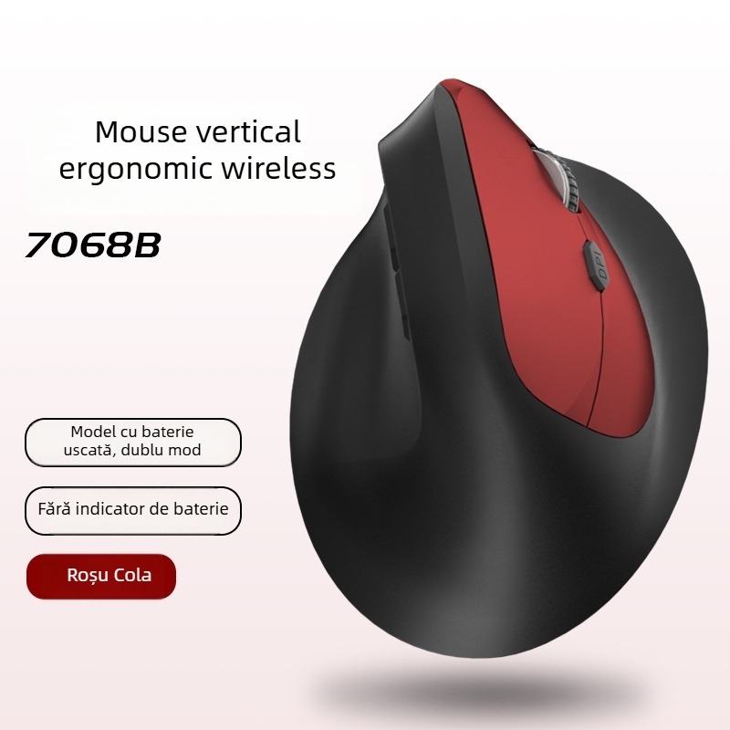 Mouse vertical ergonomic fără fir, cu încărcare, trei moduri Bluetooth/2.4G, 1600dpi, 6 butoane