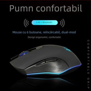 M6 mouse wireless Bluetooth 5.2, mod dual 2.4G/Bluetooth, încărcare USB-C, 2400dpi, 6 butoane, design ergonomic