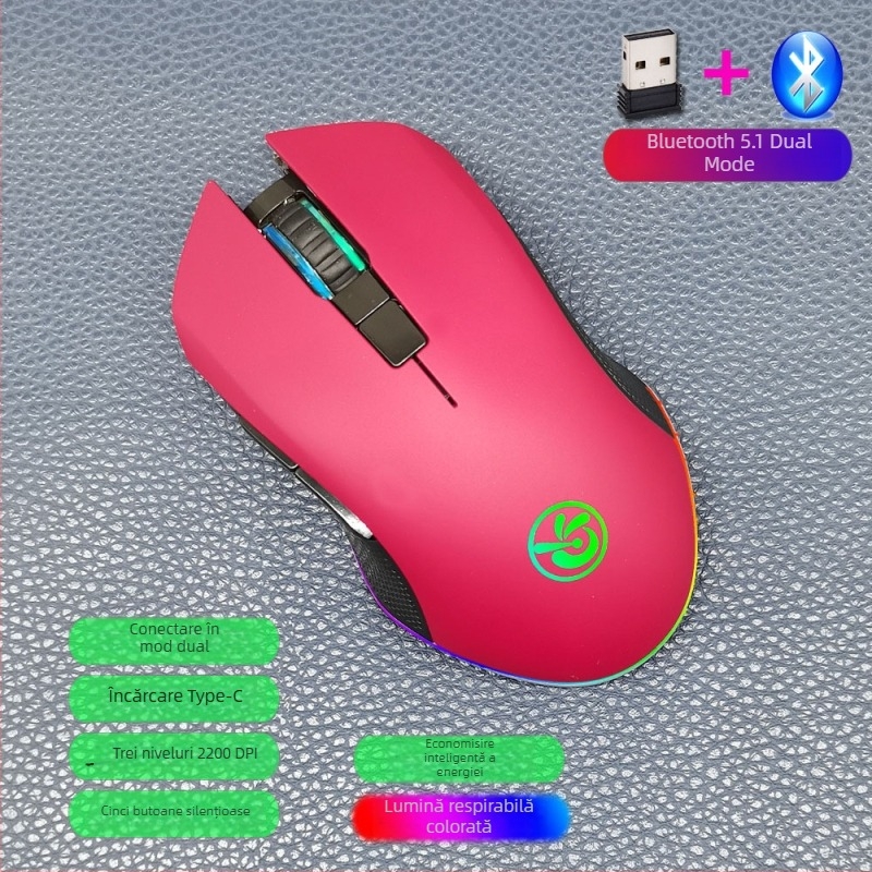 M6 mouse wireless Bluetooth 5.2, mod dual 2.4G/Bluetooth, încărcare USB-C, 2400dpi, 6 butoane, design ergonomic