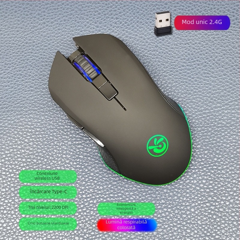 M6 mouse wireless Bluetooth 5.2, mod dual 2.4G/Bluetooth, încărcare USB-C, 2400dpi, 6 butoane, design ergonomic