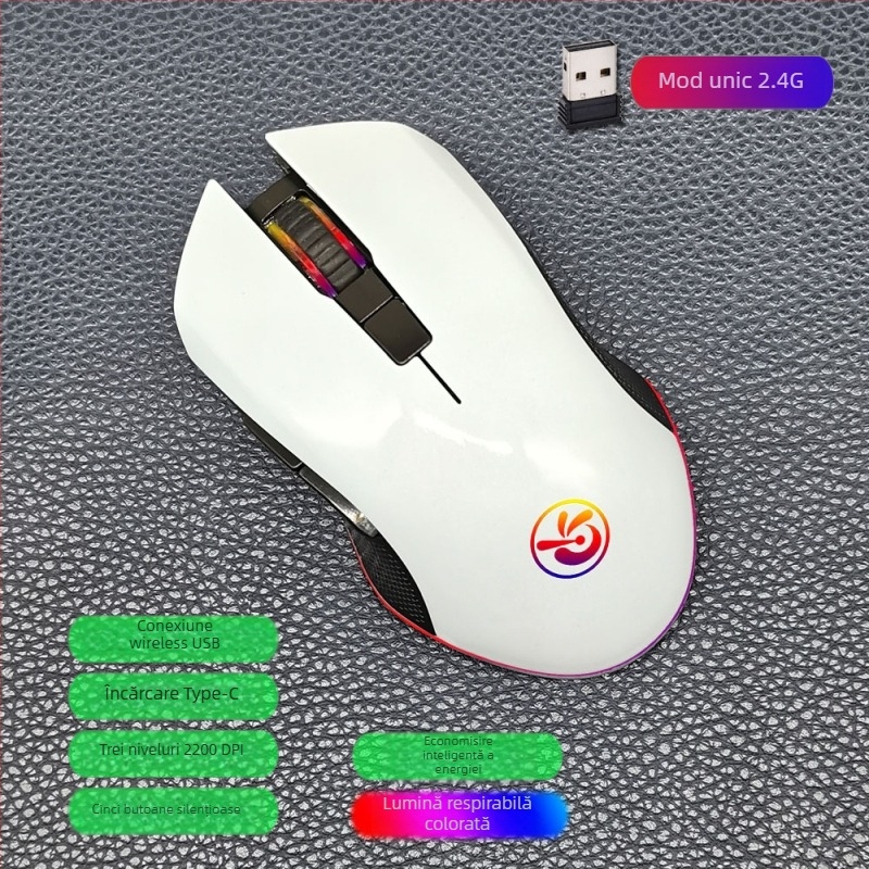 M6 mouse wireless Bluetooth 5.2, mod dual 2.4G/Bluetooth, încărcare USB-C, 2400dpi, 6 butoane, design ergonomic