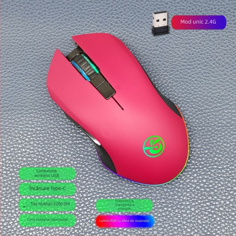 M6 mouse wireless Bluetooth 5.2, mod dual 2.4G/Bluetooth, încărcare USB-C, 2400dpi, 6 butoane, design ergonomic