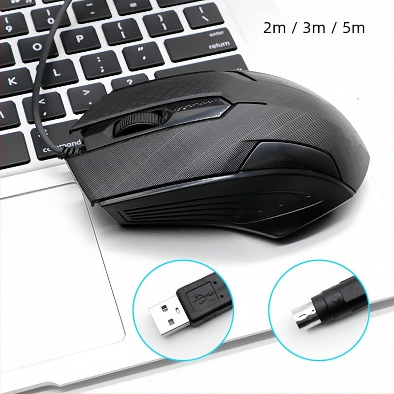 Mouse USB cu cablu lung, 2m/3m/5m, 3 butoane, senzor optic, pentru desktop/monitor TV