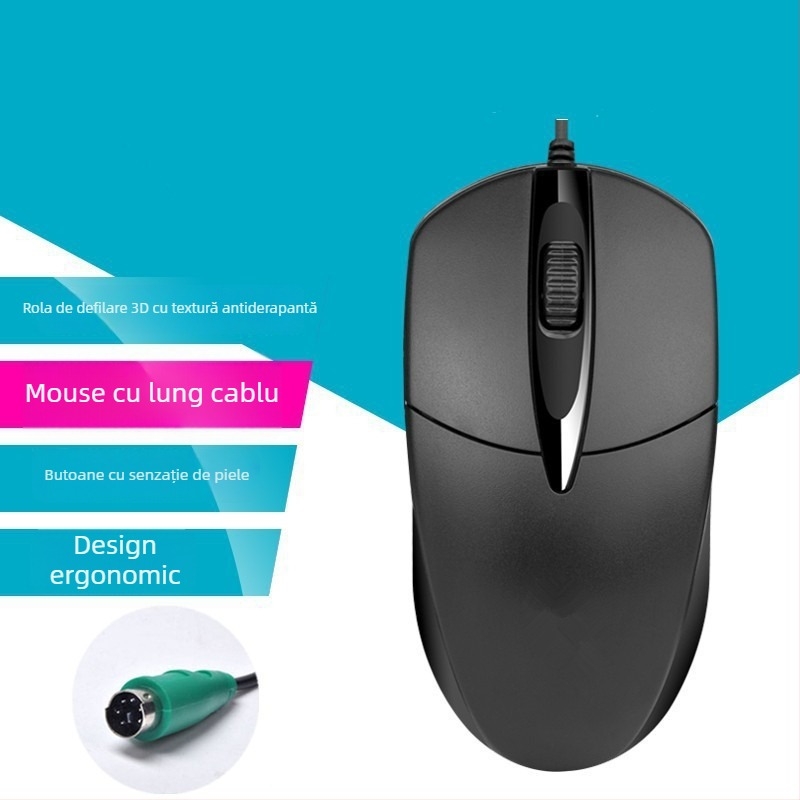 Mouse USB cu cablu lung, 2m/3m/5m, 3 butoane, senzor optic, pentru desktop/monitor TV