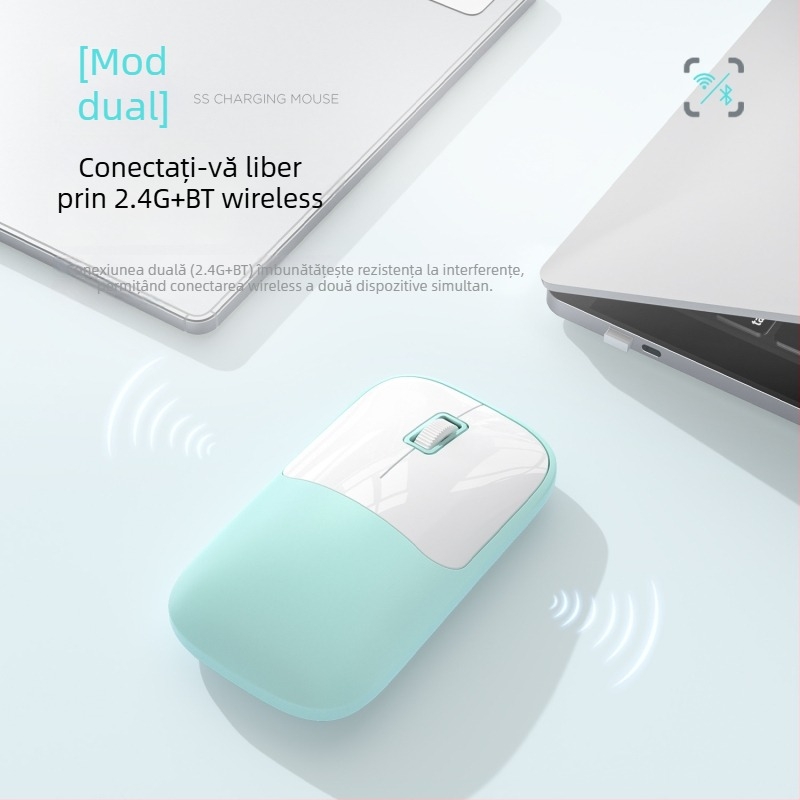 Mouse wireless cu conectivitate 2.4G+Bluetooth, DPI 1600, interfață USB, design ergonomic, rază de 10 m