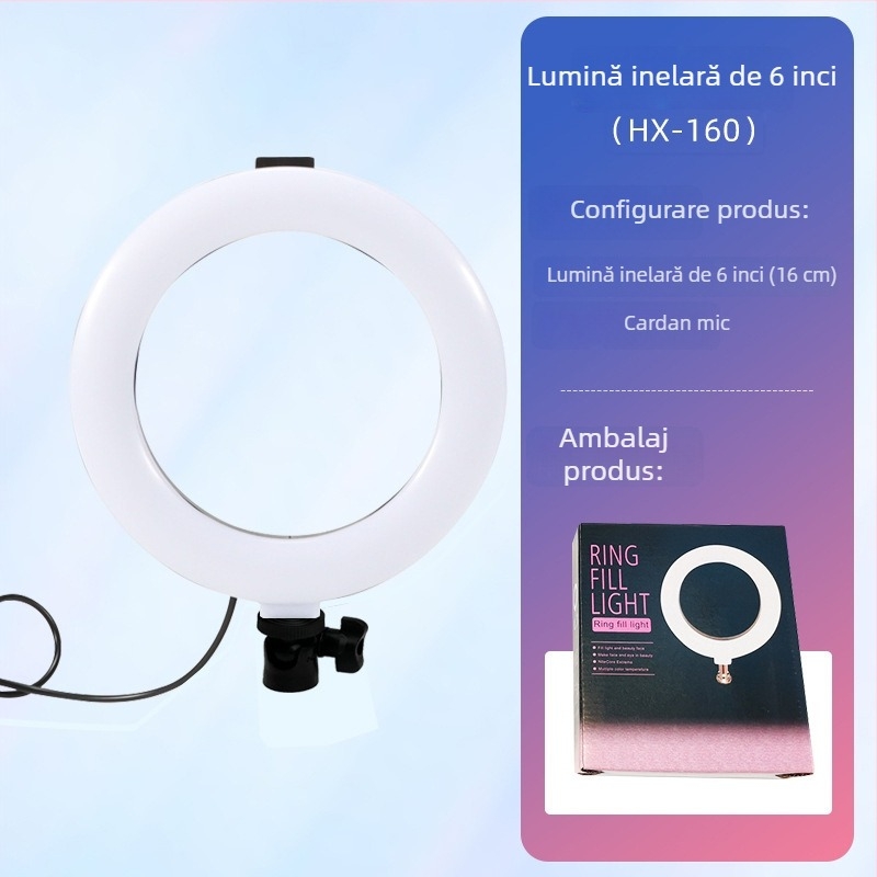 Lampa LED circulară cu suport de birou pentru streaming live și fotografie, temperatură de culoare reglabilă 2500K–9900K, dimensiuni 6–18 inch
