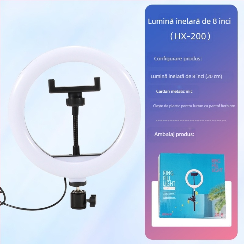 Lampa LED circulară cu suport de birou pentru streaming live și fotografie, temperatură de culoare reglabilă 2500K–9900K, dimensiuni 6–18 inch