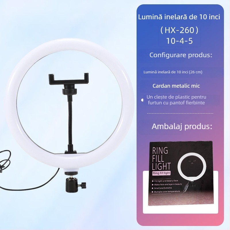 Lampa LED circulară cu suport de birou pentru streaming live și fotografie, temperatură de culoare reglabilă 2500K–9900K, dimensiuni 6–18 inch