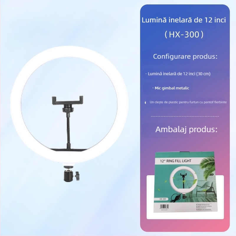 Lampa LED circulară cu suport de birou pentru streaming live și fotografie, temperatură de culoare reglabilă 2500K–9900K, dimensiuni 6–18 inch