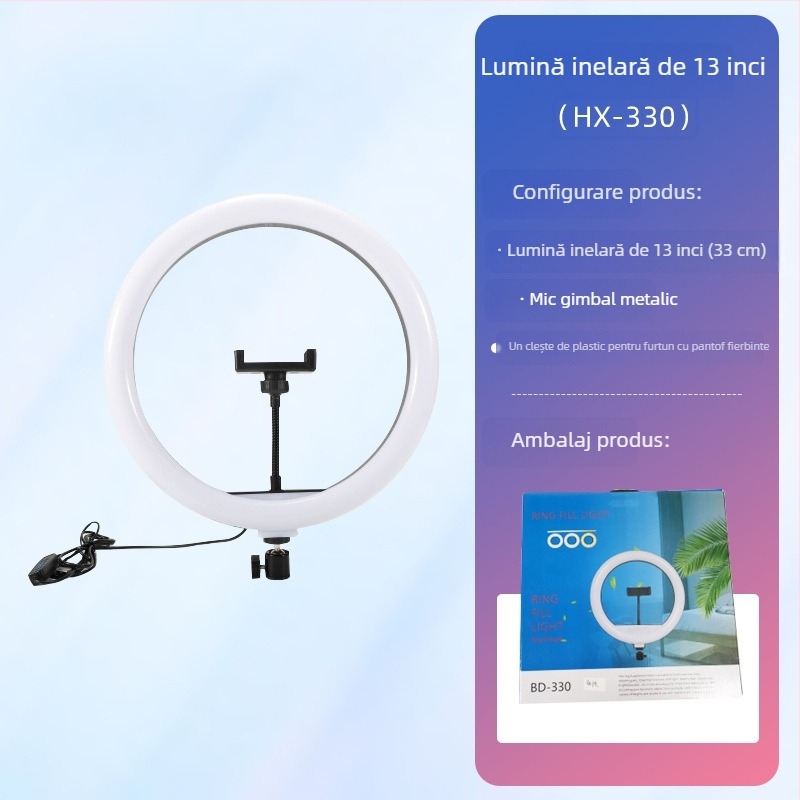 Lampa LED circulară cu suport de birou pentru streaming live și fotografie, temperatură de culoare reglabilă 2500K–9900K, dimensiuni 6–18 inch
