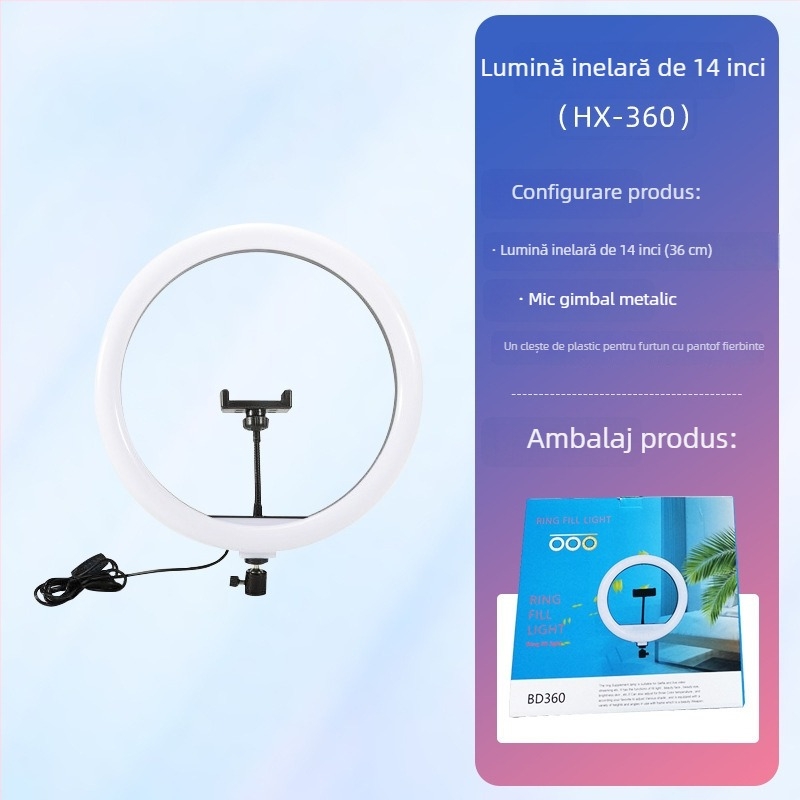 Lampa LED circulară cu suport de birou pentru streaming live și fotografie, temperatură de culoare reglabilă 2500K–9900K, dimensiuni 6–18 inch