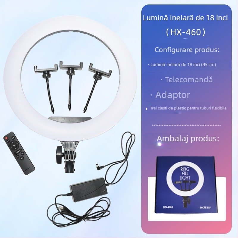 Lampa LED circulară cu suport de birou pentru streaming live și fotografie, temperatură de culoare reglabilă 2500K–9900K, dimensiuni 6–18 inch