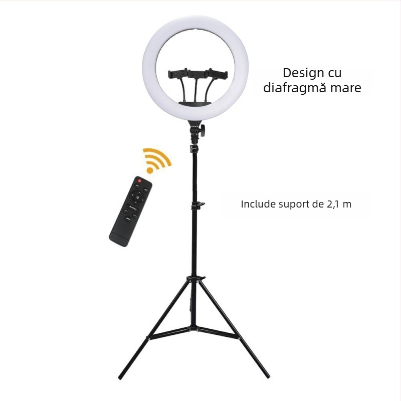 Lampa LED circulară cu suport de birou pentru streaming live și fotografie, temperatură de culoare reglabilă 2500K–9900K, dimensiuni 6–18 inch