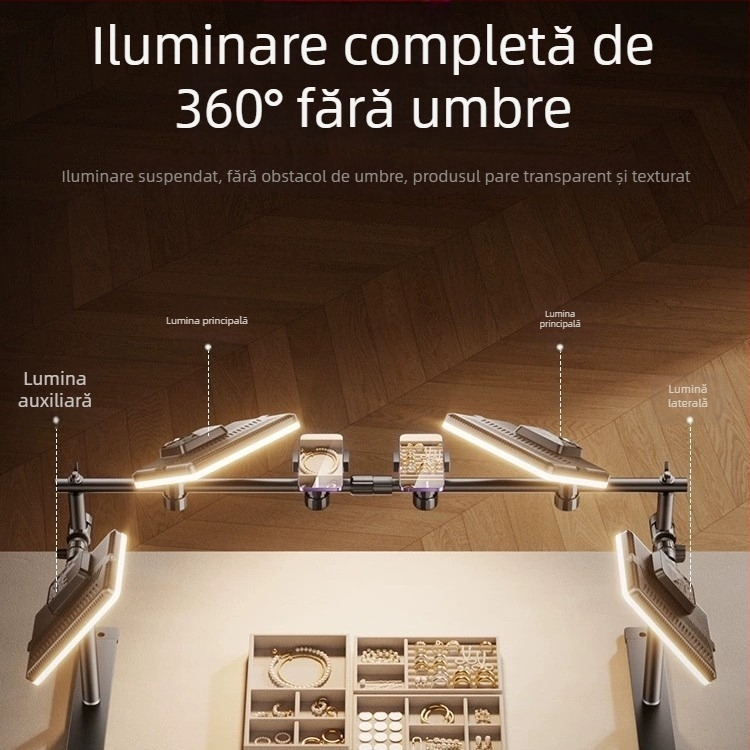 Lumină LED de umplere pentru fotografierea bijuteriilor - iluminator de birou pentru studio, cu 3 setări de temperatură și putere 10-50W
