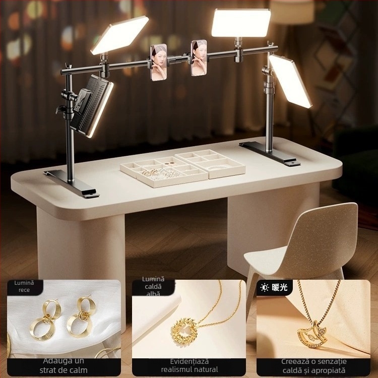 Lumină LED de umplere pentru fotografierea bijuteriilor - iluminator de birou pentru studio, cu 3 setări de temperatură și putere 10-50W