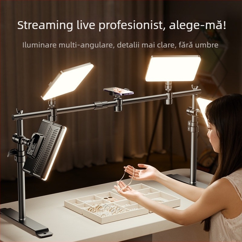 Lumină LED de umplere pentru fotografierea bijuteriilor - iluminator de birou pentru studio, cu 3 setări de temperatură și putere 10-50W