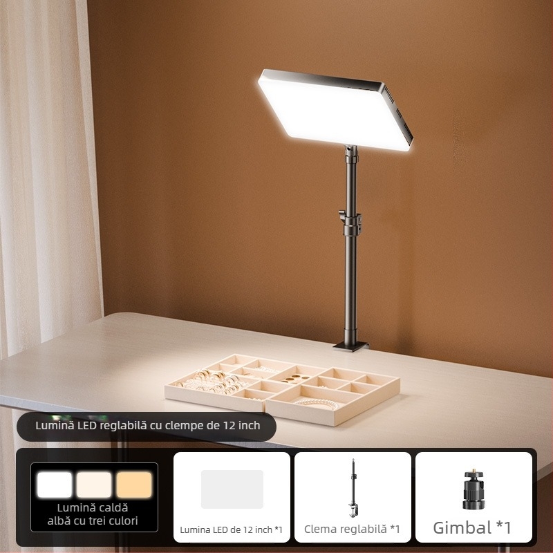 Lumină LED de umplere pentru fotografierea bijuteriilor - iluminator de birou pentru studio, cu 3 setări de temperatură și putere 10-50W