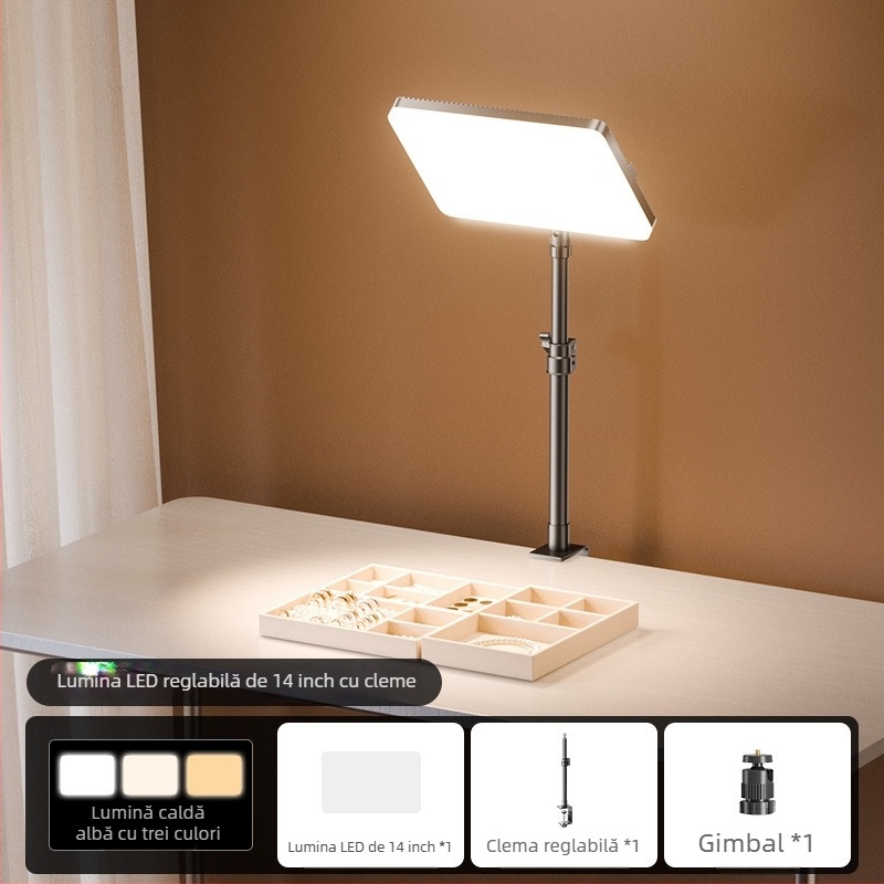 Lumină LED de umplere pentru fotografierea bijuteriilor - iluminator de birou pentru studio, cu 3 setări de temperatură și putere 10-50W