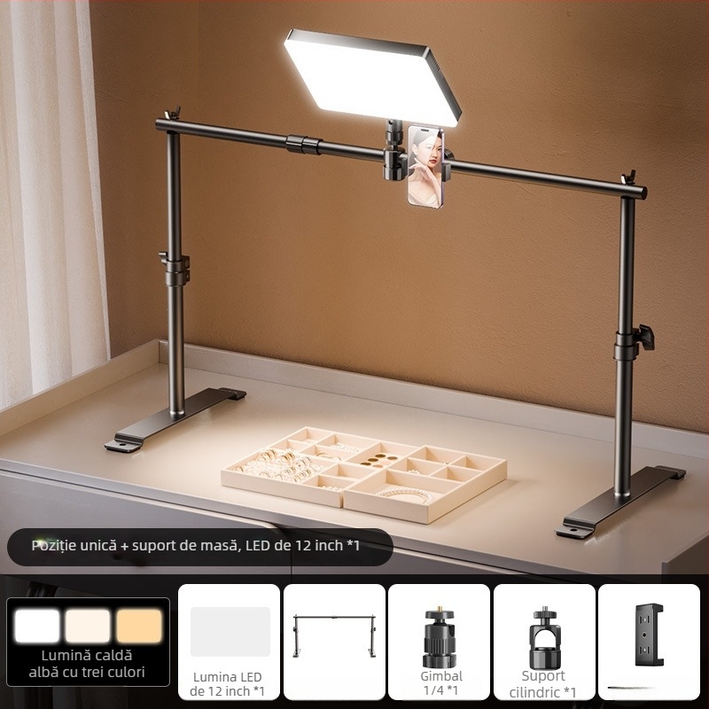 Lumină LED de umplere pentru fotografierea bijuteriilor - iluminator de birou pentru studio, cu 3 setări de temperatură și putere 10-50W