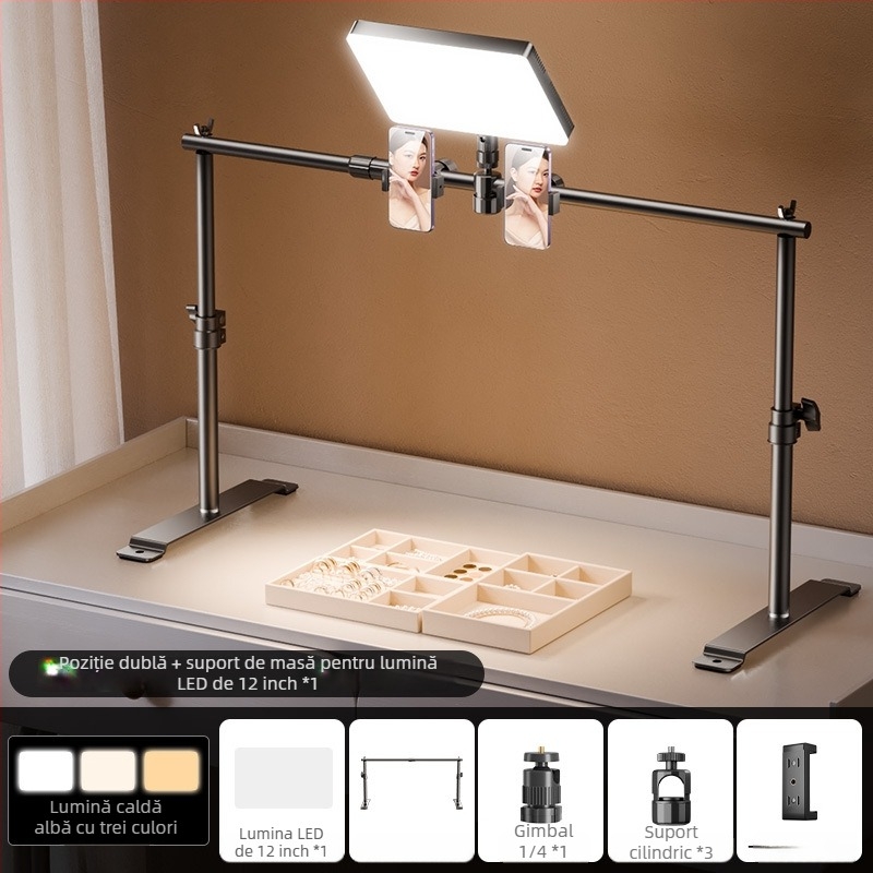 Lumină LED de umplere pentru fotografierea bijuteriilor - iluminator de birou pentru studio, cu 3 setări de temperatură și putere 10-50W