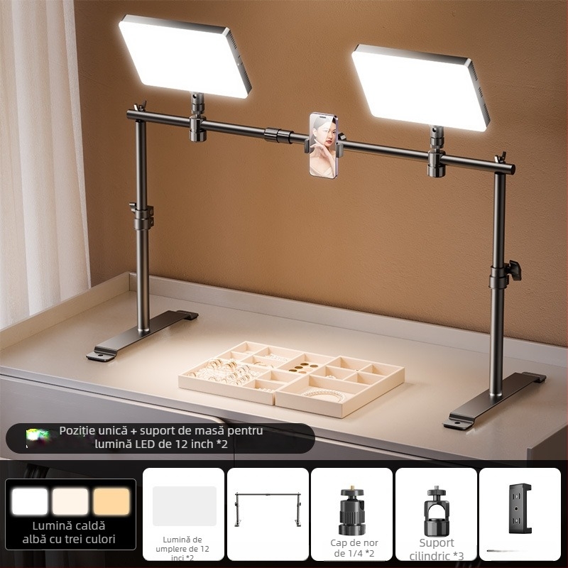 Lumină LED de umplere pentru fotografierea bijuteriilor - iluminator de birou pentru studio, cu 3 setări de temperatură și putere 10-50W