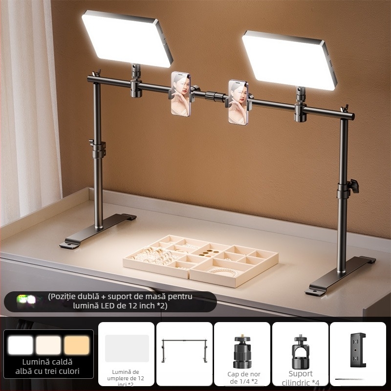 Lumină LED de umplere pentru fotografierea bijuteriilor - iluminator de birou pentru studio, cu 3 setări de temperatură și putere 10-50W